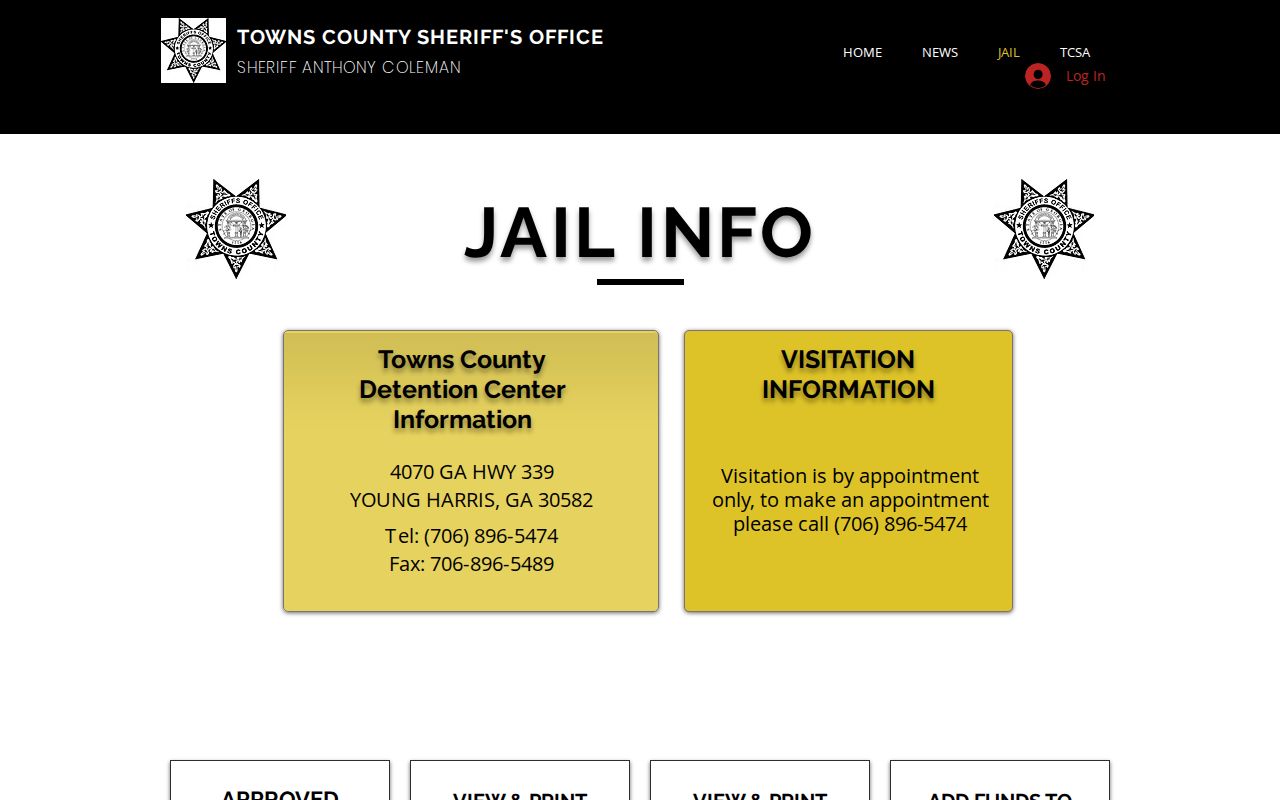 Towns County active warrant detention center and bond window instructions