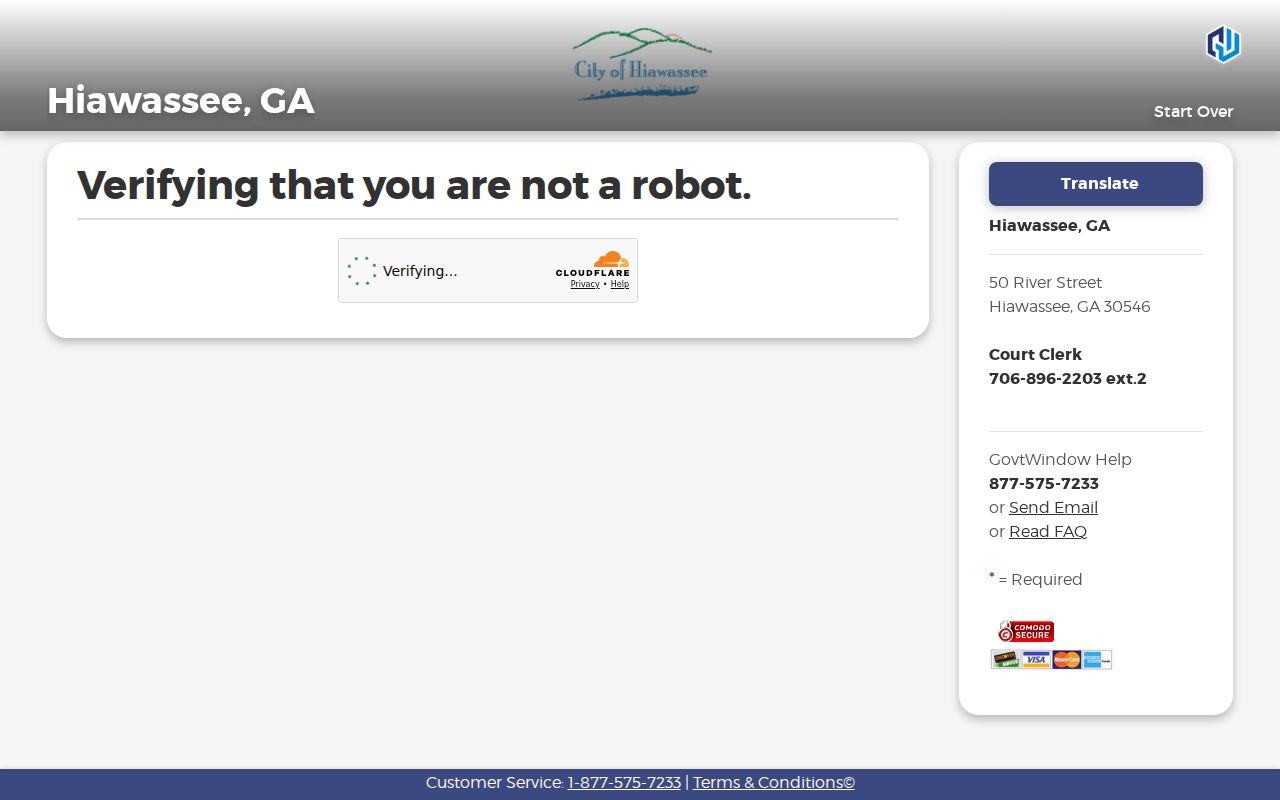 Hiawassee warrant records ticket page CAPTCHA verification