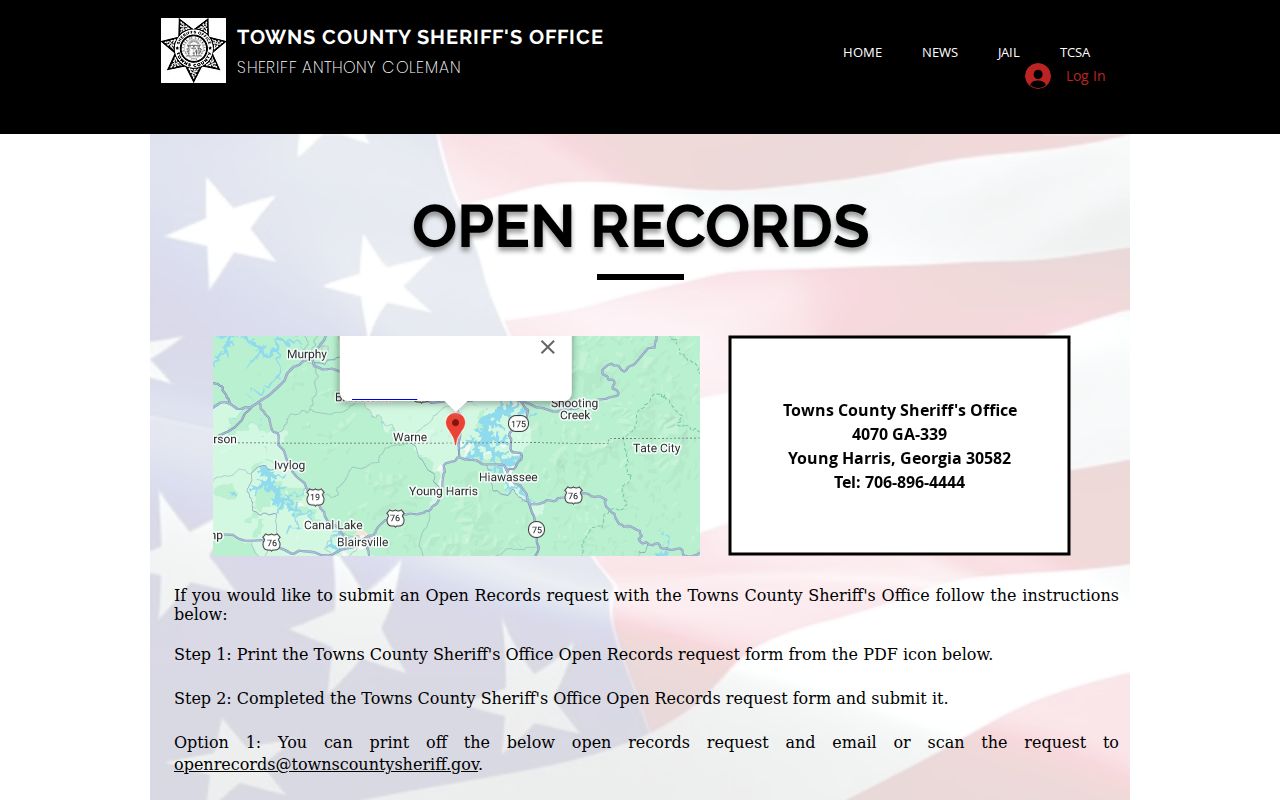 Towns County warrant records open-records request instructions